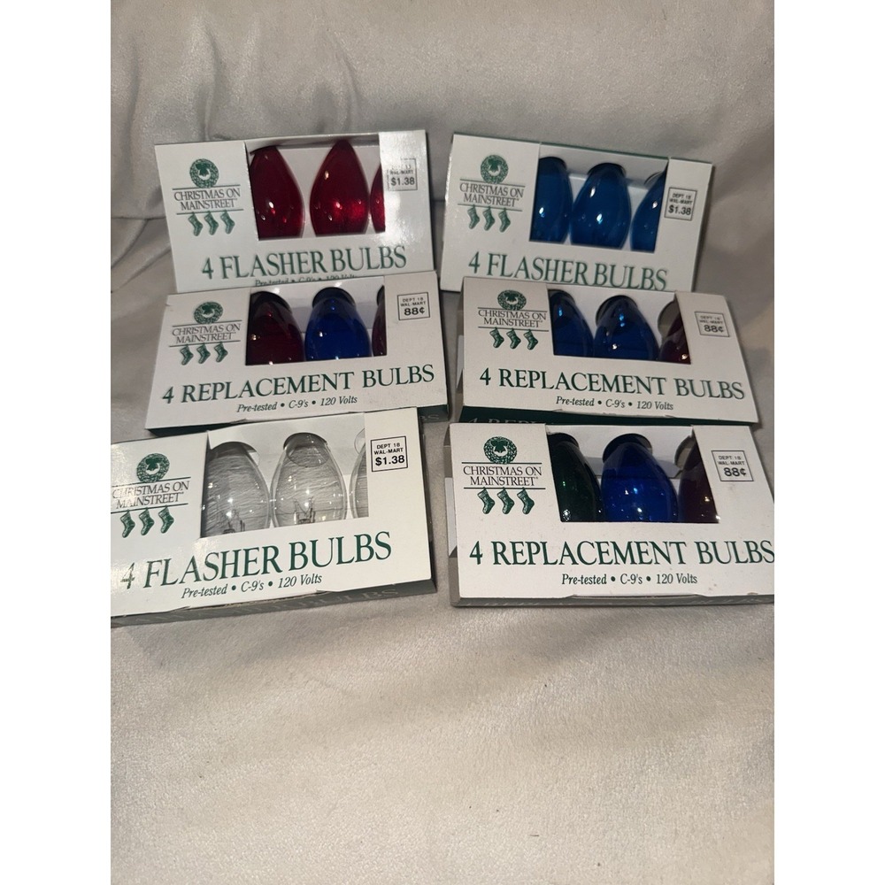Vtg Lot Of 6 Christmas On Main St Christmas Light Bulbs‎ C9 4 Pack Blue 120 Volt